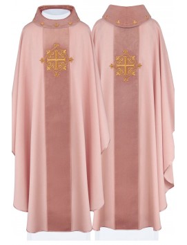 Embroidered rose chasuble, velvet, cross symbol (H211)