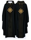 Black embroidered chasuble, velvet, cross symbol (H212)
