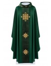 Embroidered green chasuble, velvet belt, cross symbol (H213)