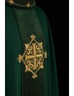 Embroidered green chasuble, velvet belt, cross symbol (H213)