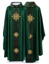 Embroidered green chasuble, velvet belt, cross symbol (H213)