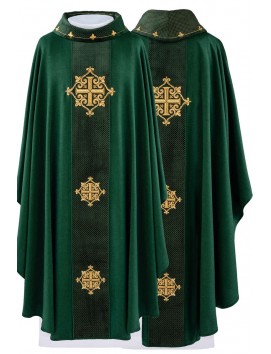 Embroidered green chasuble, velvet belt, cross symbol (H213)