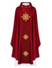 Embroidered red chasuble, velvet belt, symbol of crosses (H214)