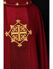 Embroidered red chasuble, velvet belt, symbol of crosses (H214)