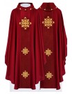 Embroidered red chasuble, velvet belt, symbol of crosses (H214)