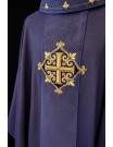 Purple embroidered chasuble, velvet belt, cross symbol (H215)