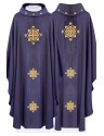 Purple embroidered chasuble, velvet belt, cross symbol (H215)