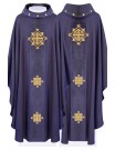Purple embroidered chasuble, velvet belt, cross symbol (H215)