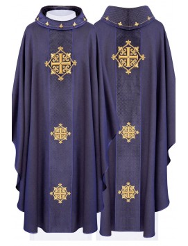 Purple embroidered chasuble, velvet belt, cross symbol (H215)