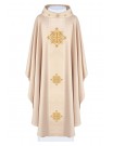 Ecru embroidered chasuble, velvet belt, cross symbol (H216)