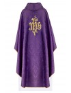Purple embroidered chasuble, IHS motif, decorative fabric (H217)