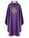 Purple embroidered chasuble, IHS motif, decorative fabric (H217)