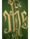 Embroidered green chasuble, IHS motif, decorative fabric (H218)