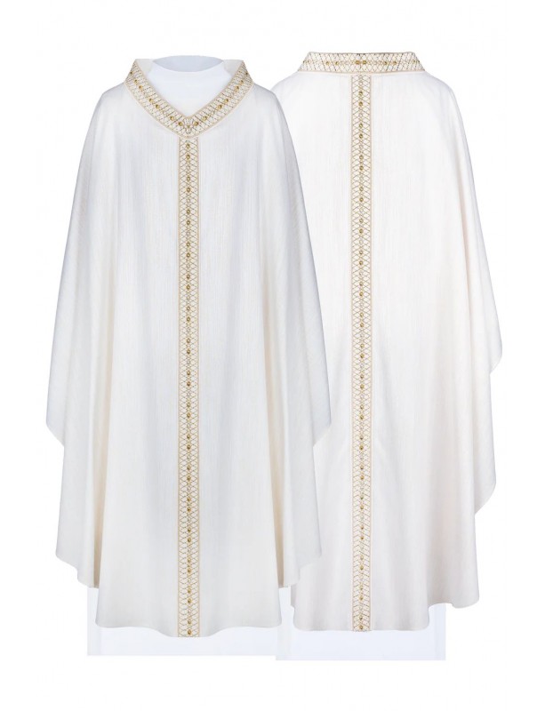 White chasuble with embroidered collar and belt (H221)