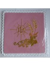 Pink embroidered chalice pall with IHS, ears of wheat, grapes (5)