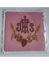 Pink embroidered chalice pall with IHS (8)