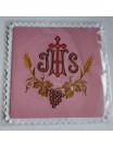 Pink embroidered chalice pall with IHS (8)