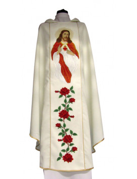 Chasuble brodée avec le Cœur de Jésus - tissu uni