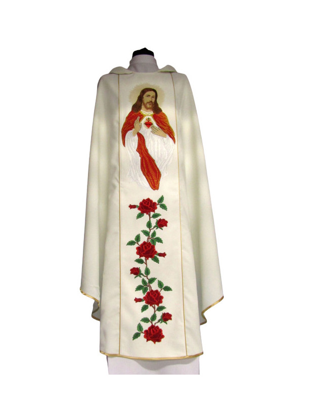 Embroidered chasuble with the Heart of Jesus - plain fabric