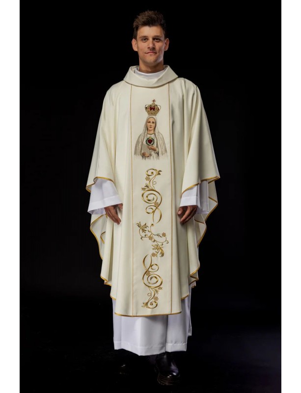Chasuble avec image brodée de Notre-Dame de Fatima (105H)