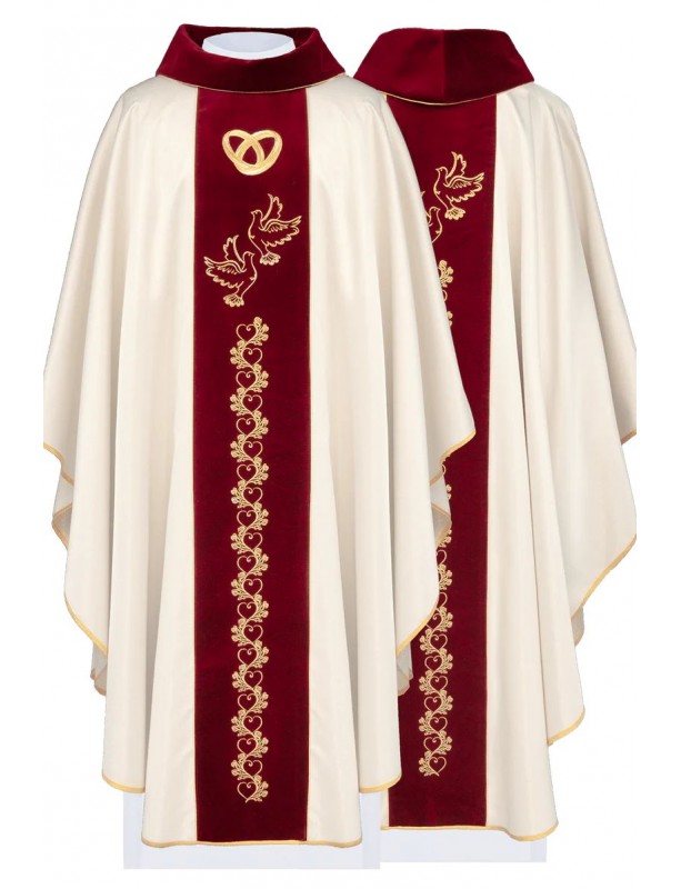 mbroidered wedding chasuble, velvet belt, burgundy (123H)