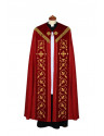 Red Liturgical Cope with Golden Embroidered Orphreys and Tassel Trim
