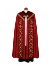 Red Liturgical Cope with Golden Embroidered Orphreys and Tassel Trim