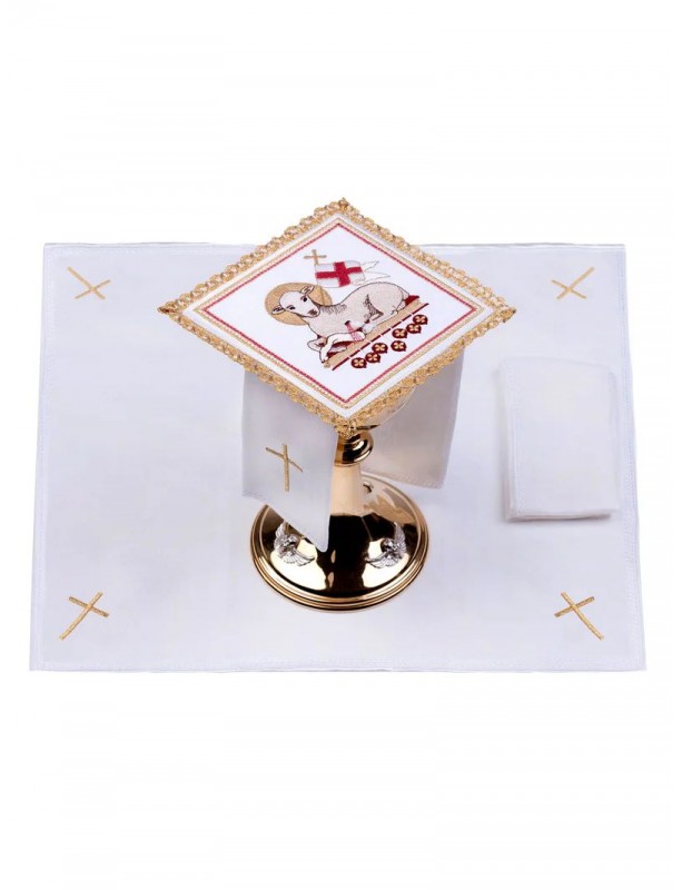 Chalice linen set, linen, Lamb motif (86H)