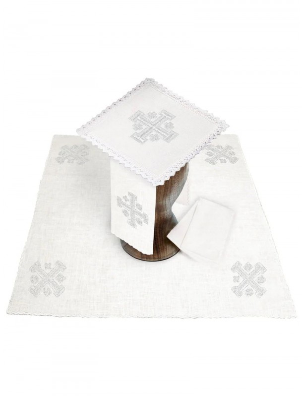 Chalice linen set, linen, Jerusalem Cross embroidery (88H)