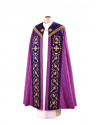 Purple Damask Liturgical Cope with Embroidered Velvet Belts and Gold Accents