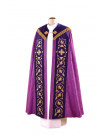 Purple Damask Liturgical Cope with Embroidered Velvet Belts and Gold Accents