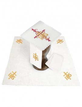 Chalice linen set, linen, IHS embroidery (90H)