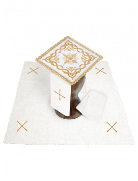 Chalice linen set, linen, gold cross embroidery (91H)