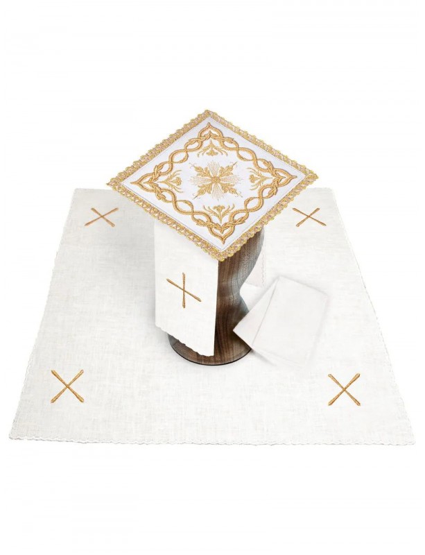 Chalice linen set, linen, gold cross embroidery (91H)