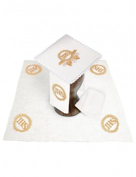 Chalice linen set, linen, IHS embroidery (93H)