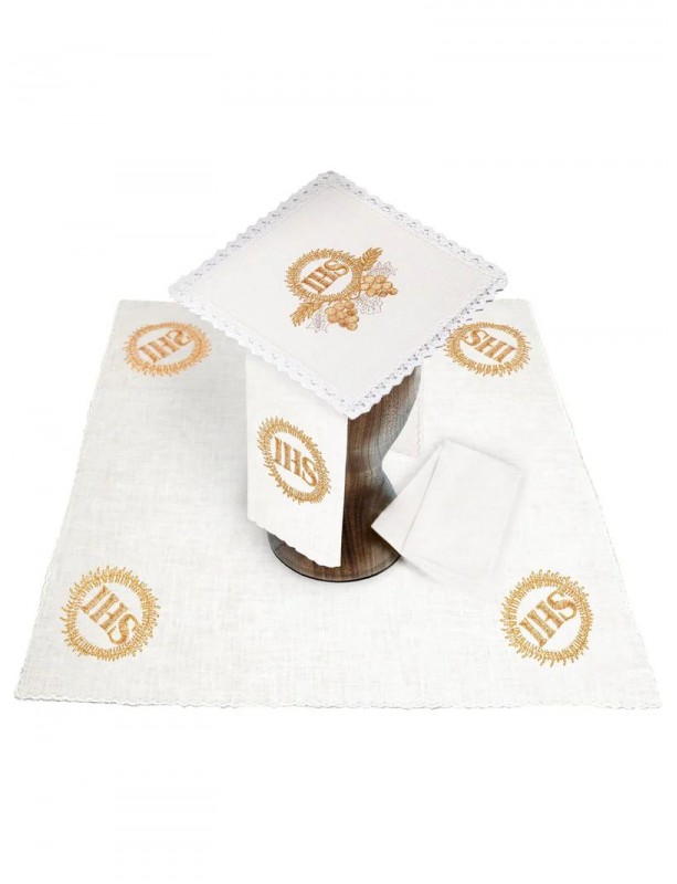 Chalice linen set, linen, IHS embroidery (93H)