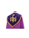 Purple Damask Liturgical Cope with Embroidered Velvet Belts and Gold Accents