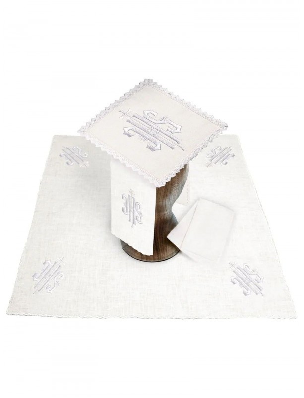 Chalice linen set, linen, IHS embroidery (98H)