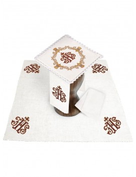 Chalice linen set, linen, red IHS embroidery (102H)