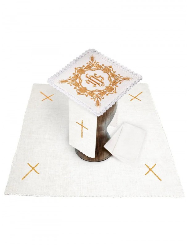 Chalice linen set, linen, wheat ear embroidery, IHS (103H)