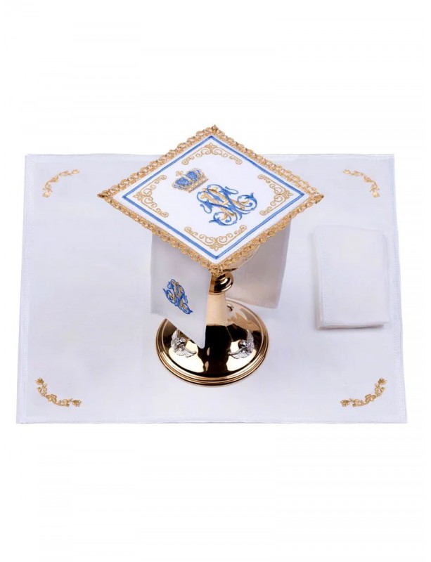 Chalice linen set, linen, Marian embroidery (106H)