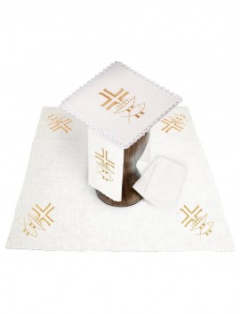 Chalice linen set, linen, embroidered with a cross and fish (108H)