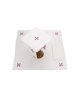 Chalice linen set, linen, purple cross embroidery (110H)