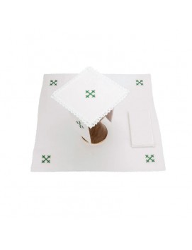 Chalice linen set, linen, green cross embroidery (112H)