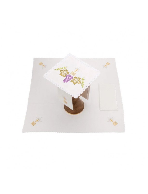 Chalice linen set, linen, chalice + grapes embroidery (114H)