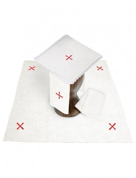 Chalice linen set, linen, red cross embroidery (115H)