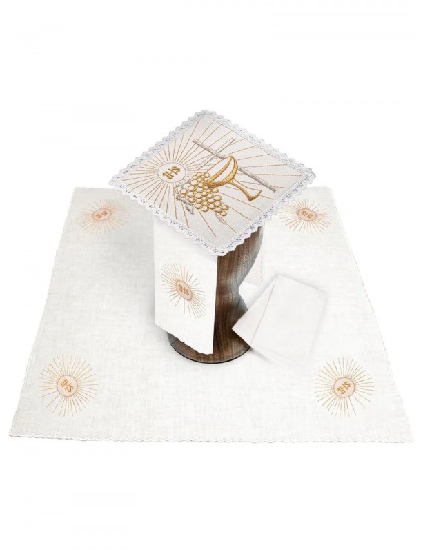 Chalice linen set, linen, cross embroidery and chalice (118H)