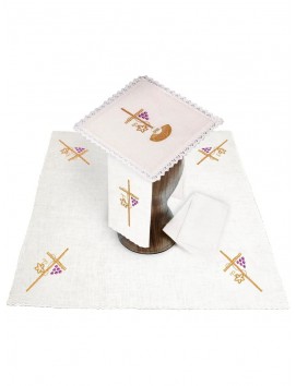 Chalice linen set, linen, cross embroidery + grapevine (121H)