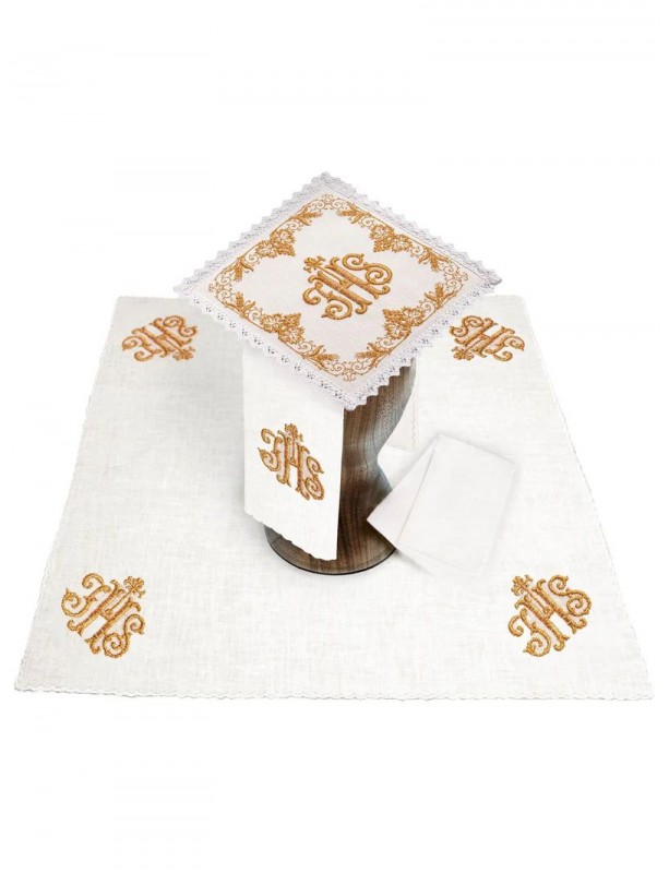 Chalice linen set, linen, IHS embroidery (122H)