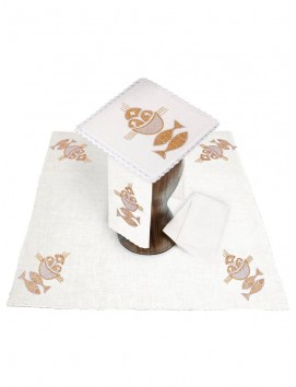 Chalice linen set, linen, fish embroidery (124H)